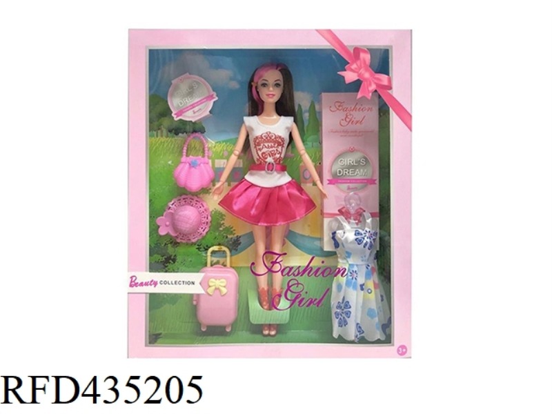 11.5 INCH SOLID BODY FASHION BARBIE WITH BAG. HAT. TRAVEL BAGS AND CLOTHES