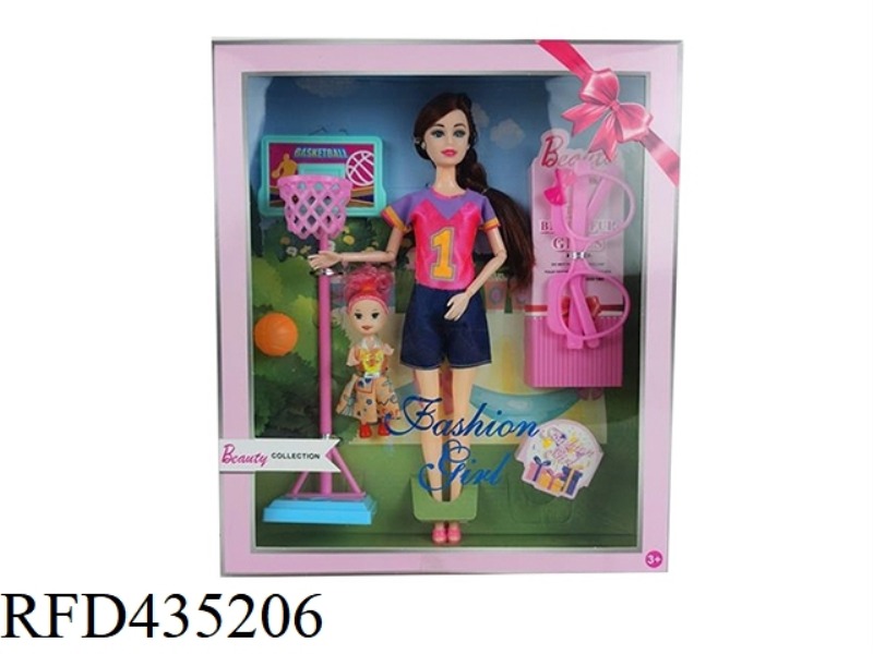11.5 INCH 9 JOINT SOLID BODY FOOTBALL BARBIE WITH 3 INCH SOLID BODY KELLY. BASKETBALL COURT AND BASK
