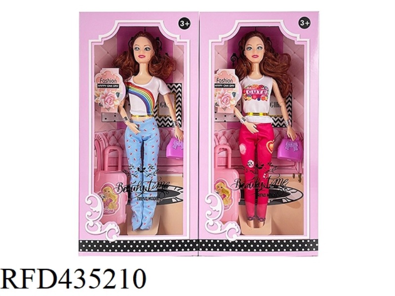 11.5 INCH 9 JOINTS SOLID BODY FASHION BARBIE WITH HANDBAG. WITH PULL BOX