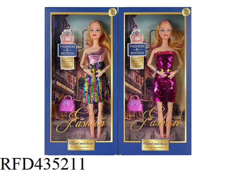 11.5 INCH 9 JOINT SOLID BODY COLOR CHANGING BARBIE WITH HANDBAG. CLOTHES WILL CHANGE COLOR