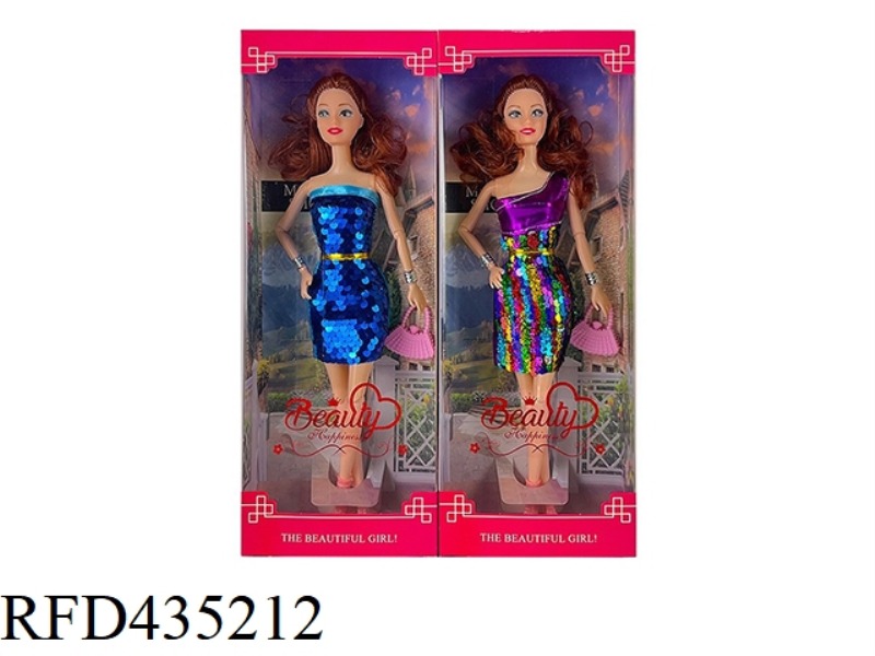 11.5 INCH 9 JOINT SOLID BODY COLOR CHANGING BARBIE WITH HANDBAG. CLOTHES WILL CHANGE COLOR