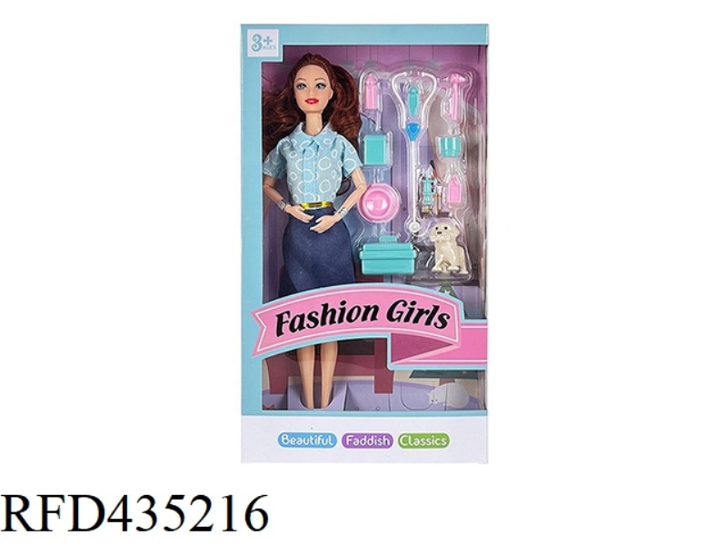 11.5 INCH 9 JOINTS SOLID BODY PET DOCTOR BARBIE WITH PET SUIT