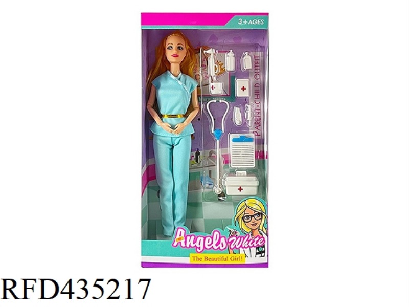 11.5 INCH 9 JOINTS SOLID NURSE BARBIE WITH MEDICAL SUIT