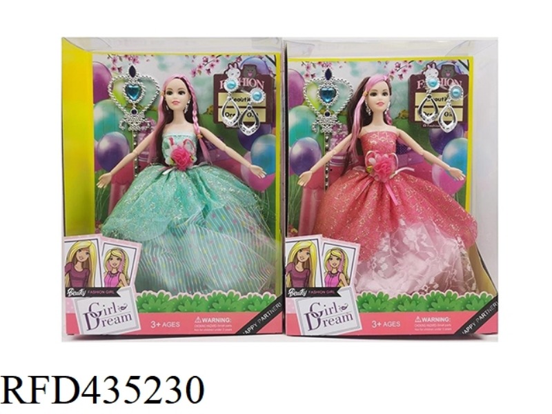 THEME SERIES 11.5 INCH 9 JOINTS SOLID BODY WEDDING DRESS BARBIE WITH MAGIC WAND. NECKLACE