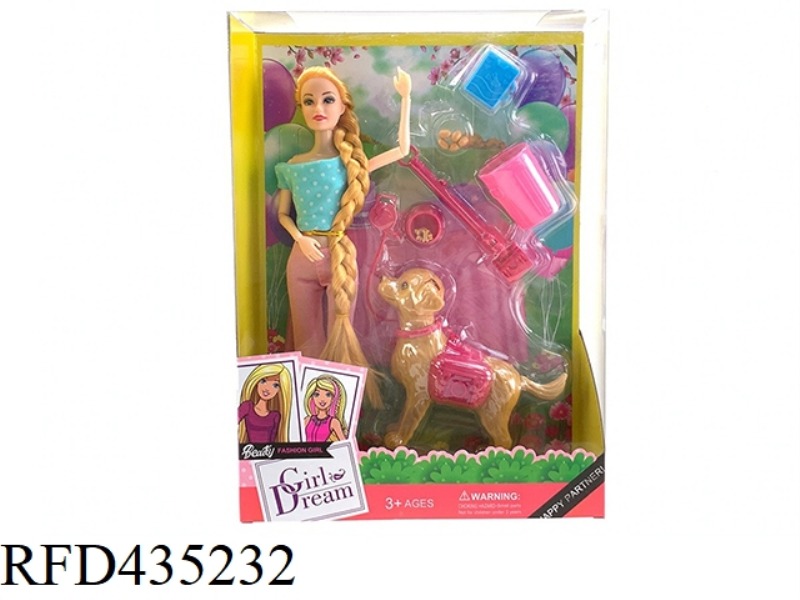 THEME SERIES 11.5 INCH 9 JOINT SOLID BODY PET LONG HAIR BARBIE WITH PET SUIT