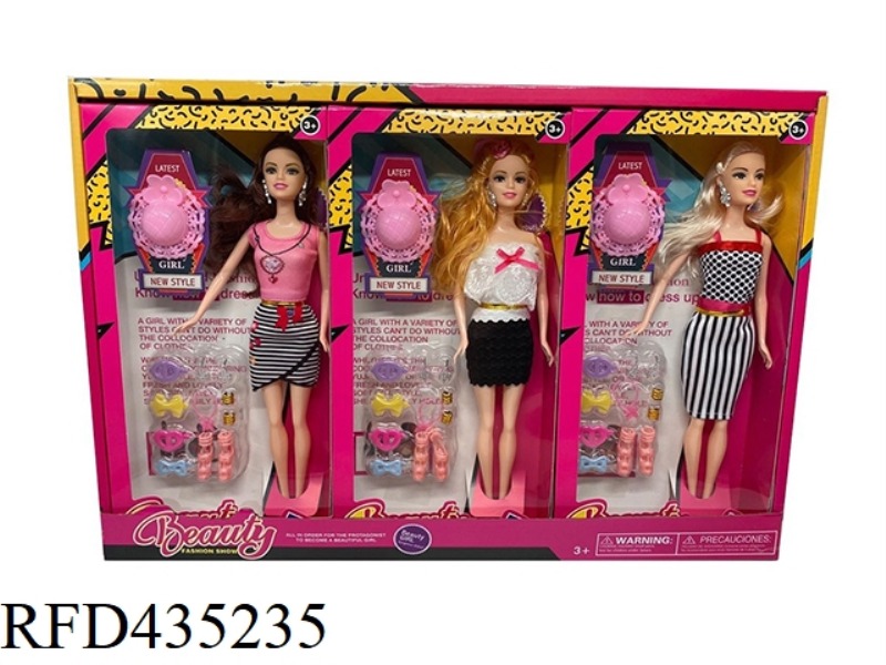 11.5 INCH SOLID BODY FASHION BARBIE WITH BLISTER ACCESSORIES AND HAT 3 STYLES 6PCS MIXED