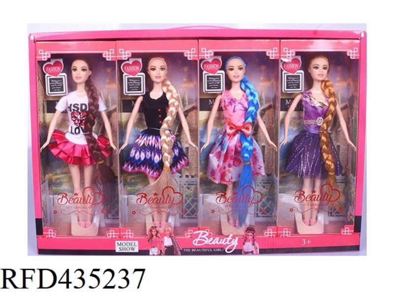 11.5 INCH SOLID BODY RAPUNZEL WITH HANDBAG 4 MIXED 4PCS
