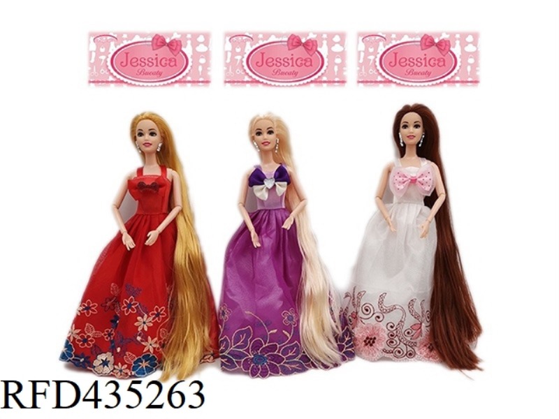 11.5 INCH SOLID BODY 9 JOINTS LONG HAIR JOINT PRINCESS DRESS BARBIE THREE RANDOM MIX