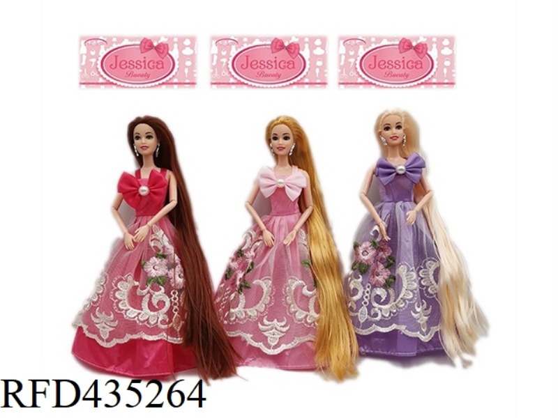 11.5 INCH SOLID BODY 9 JOINTS LONG HAIR JOINT PRINCESS DRESS BARBIE THREE RANDOM MIX