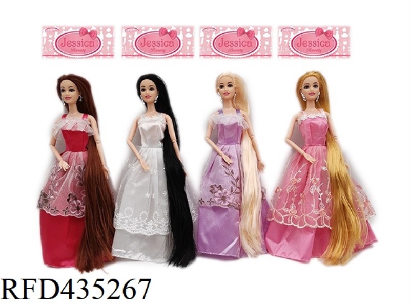 11.5 INCH SOLID BODY 9 JOINTS LONG HAIR JOINT PRINCESS DRESS BARBIE FOUR RANDOM MIX