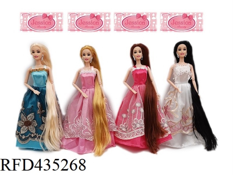 11.5 INCH SOLID BODY 9 JOINTS LONG HAIR JOINT PRINCESS DRESS BARBIE FOUR RANDOM MIX