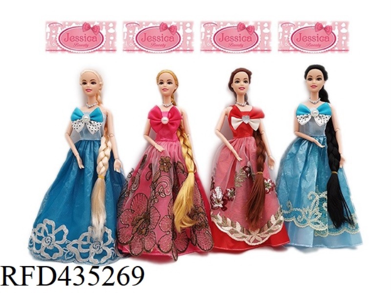 11.5 INCH SOLID BODY 9 JOINTS LONG HAIR JOINT PRINCESS DRESS BARBIE FOUR RANDOM MIX