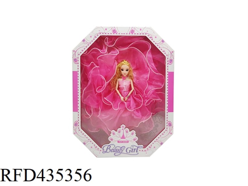 11.5 INCH 12 JOINT SOLID BODY 3D EYES WEDDING DRESS PRINCESS BARBIE TRAILING DRESS