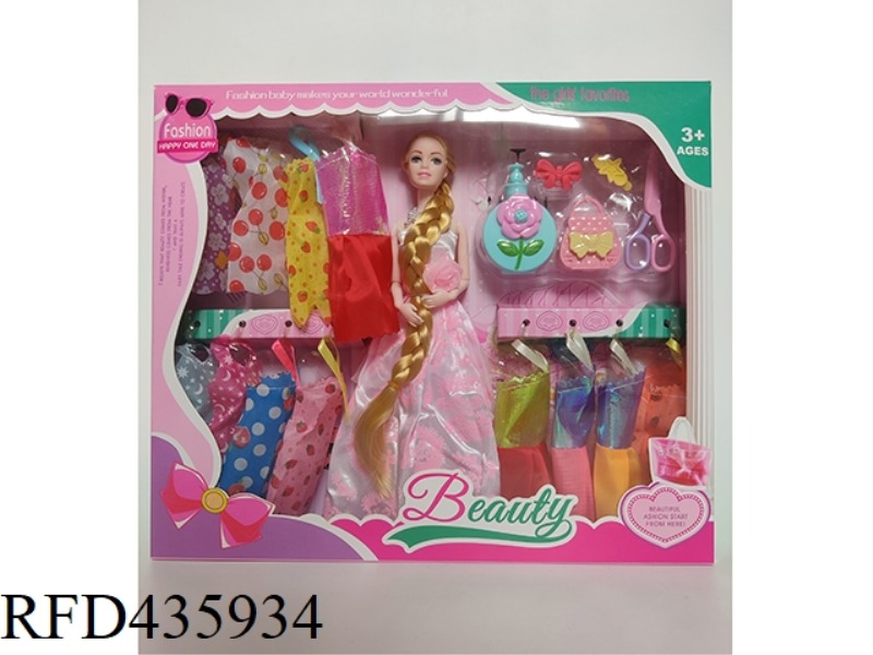 11 INCH 9-JOINT FULL LENGTH BARBIE + BLISTER ACCESSORIES + 12 PIECES OF SKIRT