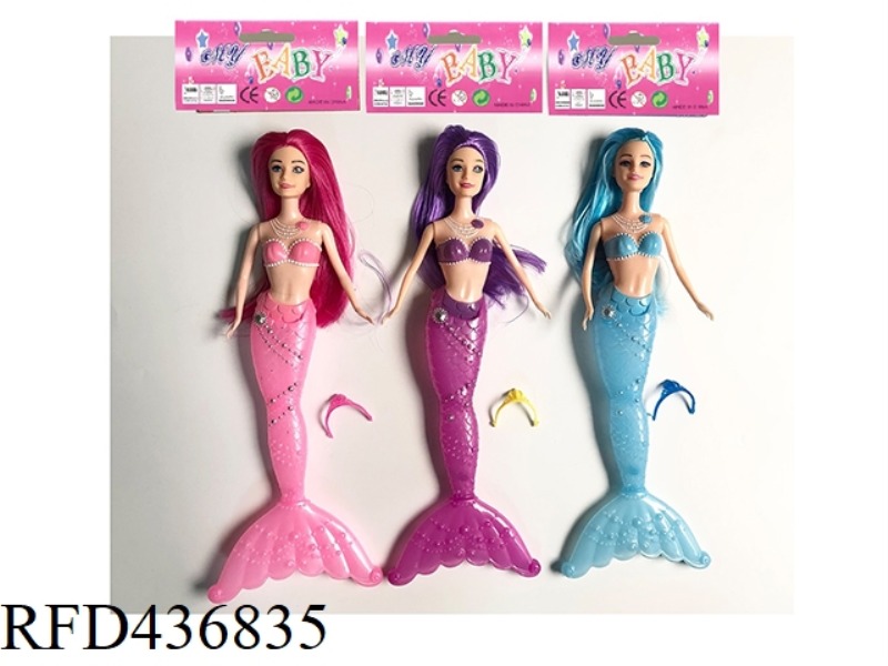 14 INCH SOLID MERMAID WITH CROWN (WITH COLORFUL LIGHTING FUNCTION AND 3-COLOR MIXED DRESS)