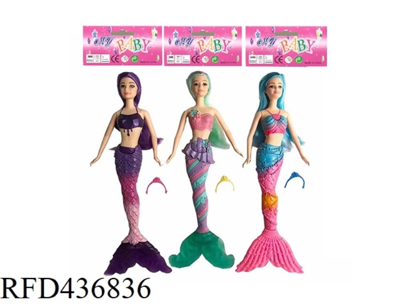 14 INCH SOLID RAINBOW MERMAID WITH CROWN (WITH COLORFUL LIGHTING FUNCTION AND 3-COLOR MIXED OUTFIT)