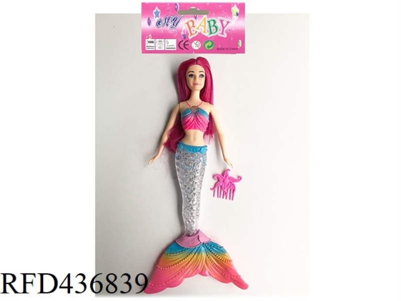 14 INCH SOLID TRANSPARENT BIG TAIL MERMAID WITH COMB (WITH THEME MUSIC + COLORFUL LIGHTING FUNCTION)