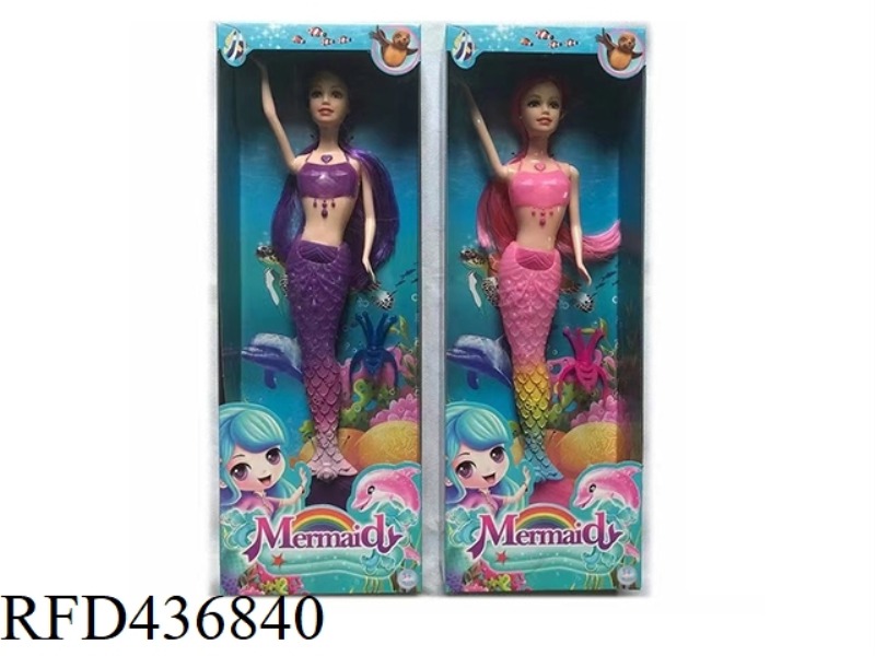 14 INCH SOLID RAINBOW MERMAID WITH CROWN (2-COLOR MIXED OUTFIT WITH COLORFUL LIGHTING FUNCTION)