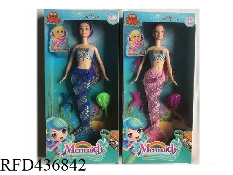 14 INCH SOLID TRANSPARENT TAILED MERMAID WITH CROWN (WITH THEME MUSIC + COLORFUL LIGHTING FUNCTION,