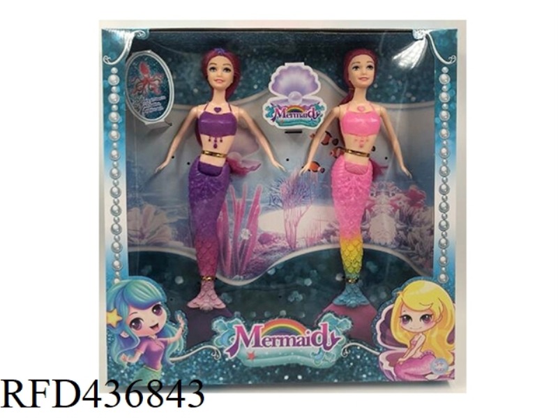 TWO 14 INCH SOLID RAINBOW MERMAIDS (2PCS WITH COLORFUL LIGHTING FUNCTION)