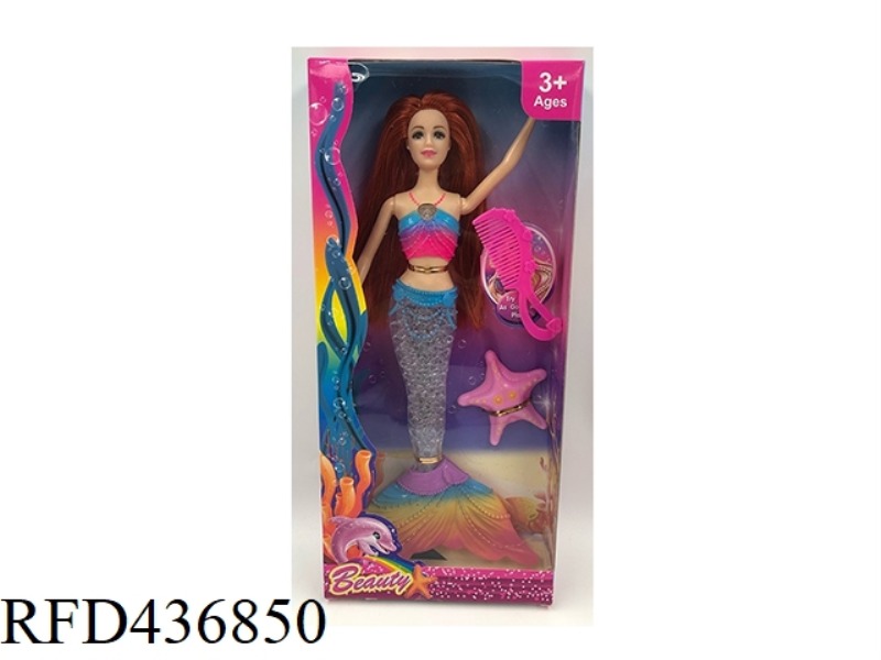 14 INCH SOLID TRANSPARENT BIG TAIL MERMAID WITH STARFISH + COMB (WITH THEME MUSIC + COLORFUL LIGHTIN
