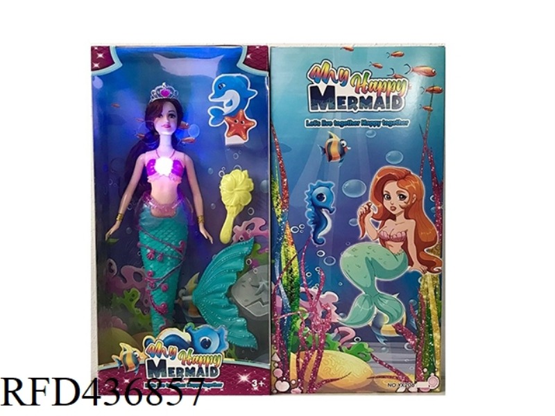 14 INCH SOLID CRYSTAL DRESS MERMAID WITH COMB (WITH THEME MUSIC + COLORFUL LIGHTING FUNCTION)