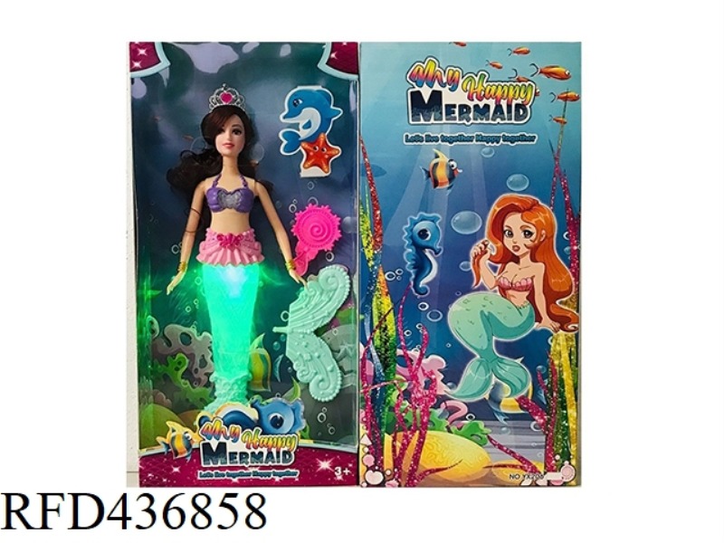 14 INCH SOLID GREEN TAILED MERMAID WITH COMB (WITH THEME MUSIC + COLORFUL LIGHTING FUNCTION)