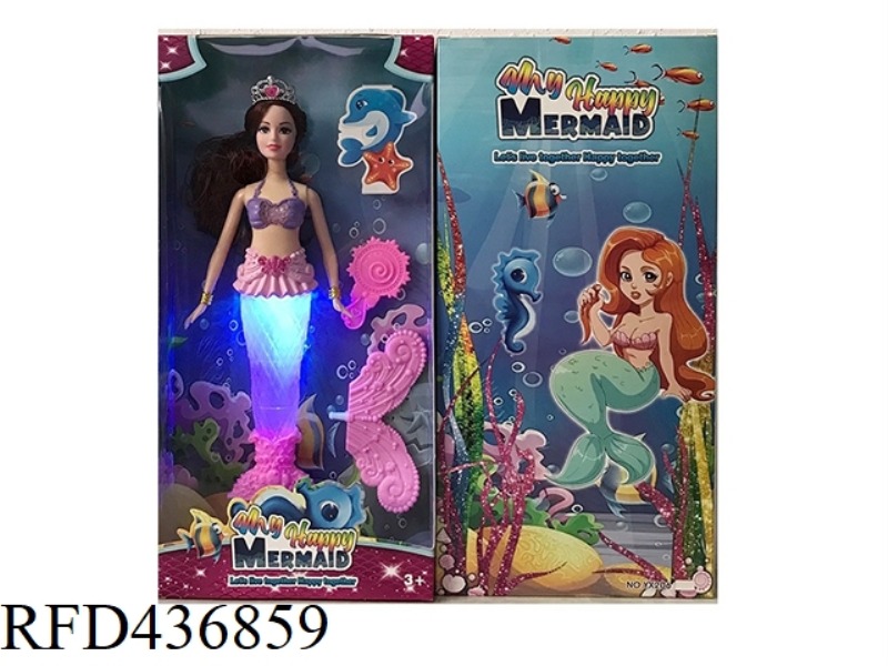 14 INCH SOLID PINK TAILED MERMAID WITH COMB (WITH THEME MUSIC + COLORFUL LIGHTING FUNCTION)