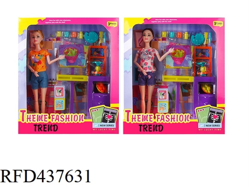 11.5-INCH 12-JOINT SOLID BODY PAINTING TEACHER BARBIE WITH PAINTING SET