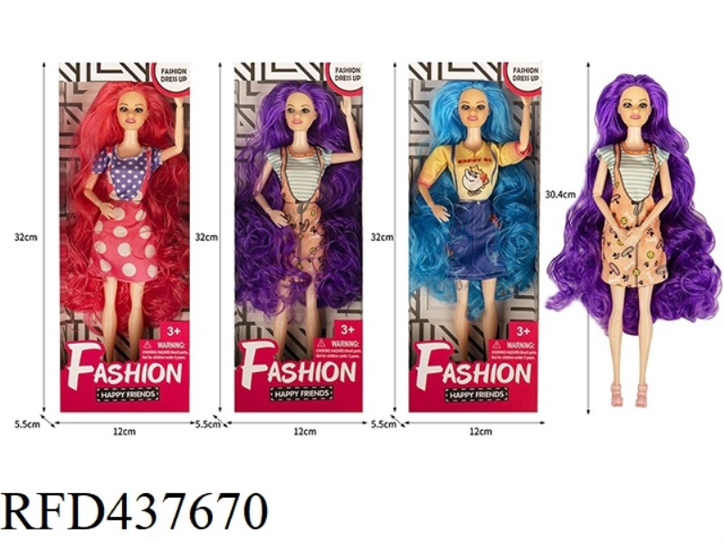 FASHION TREND SERIES 11.5 INCH 9 JOINTS SOLID BODY FASHION LONG HAIR BARBIE 3 MIXES