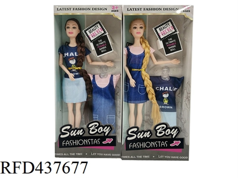 11.5 INCH 9 JOINTS SOLID BODY FASHION LONG BRAID BARBIE WITH FASHION SKIRT 2 MIXED