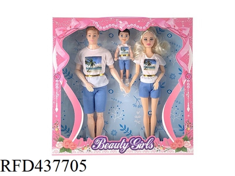 11.5 INCH SOLID BODY 9 JOINTS A FAMILY OF THREE FASHION BARBIE WITH CHILDREN