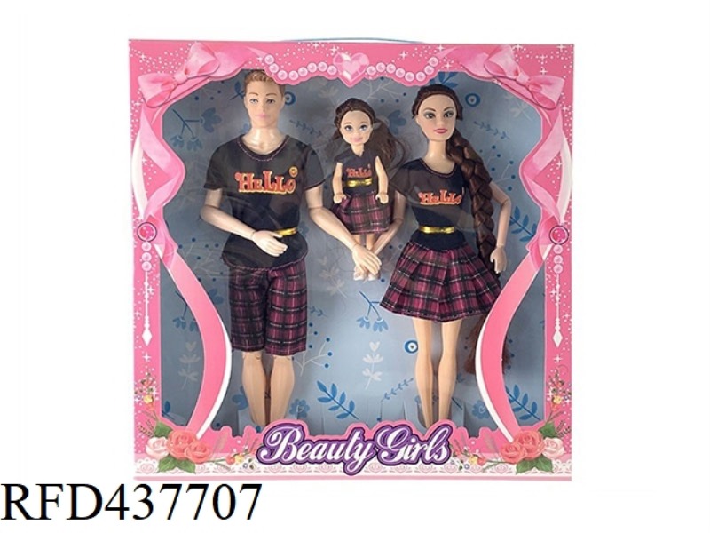 11.5 INCH SOLID BODY 9 JOINTS A FAMILY OF THREE FASHION BARBIE WITH CHILDREN