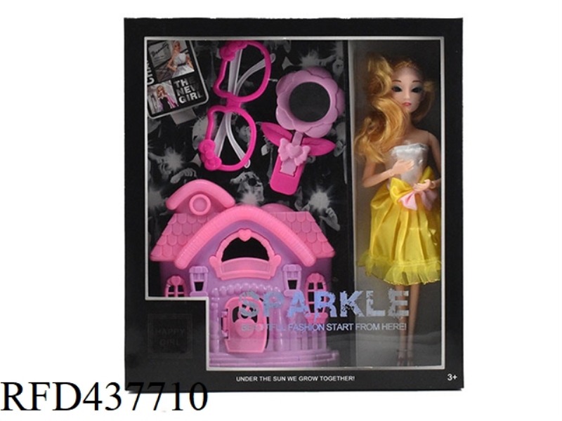 SUMMER 11.5-INCH 9-JOINT SOLID BODY 3D EYE BEAD FEMALE BARBIE WITH BIG GLASSES, BIG SUNGLASSES, BIG
