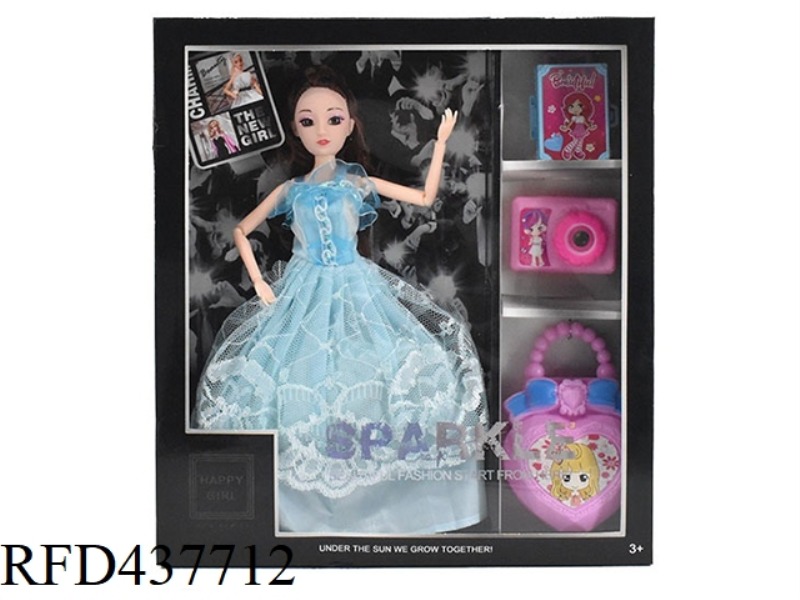 SUMMER 11.5-INCH 9-JOINT SOLID BODY 3D EYEBALL FEMALE BARBIE WITH SUITCASE, CAMERA, HANDBAG