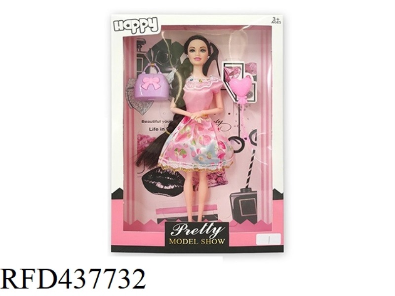 11.5 INCH SOLID BODY 9 JOINT FASHION SKIRT BARBIE WITH EARRINGS, HANDBAG, BALLOONS