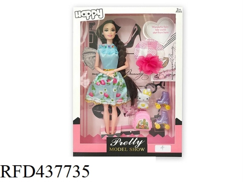11.5 INCH SOLID BODY 9 JOINTS FASHION SHORT SKIRT BARBIE WITH HAT, SKATE BLISTER ACCESSORIES
