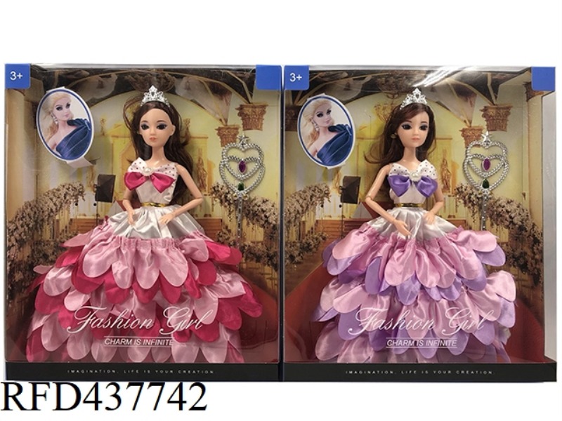 11.5 INCH SOLID BODY TWO MIXED BODY 3D EYE WEDDING DRESS BARBIE WITH SCEPTER