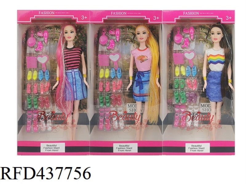 11.5 INCH LONG HAIR SOLID BODY FASHION PRINCESS WITH SHOES BLISTER THREE RANDOM MIX