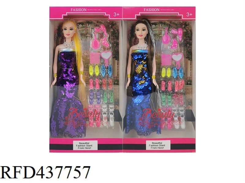 11.5 INCH LONG HAIR SOLID BODY EVENING DRESS PRINCESS WITH SHOES BLISTER TWO RANDOM MIX