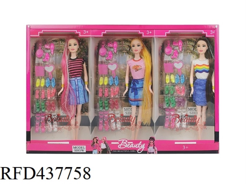 11.5 INCH SOLID BODY FASHION PRINCESS WITH ACCESSORIES THREE MIXED 3PCS