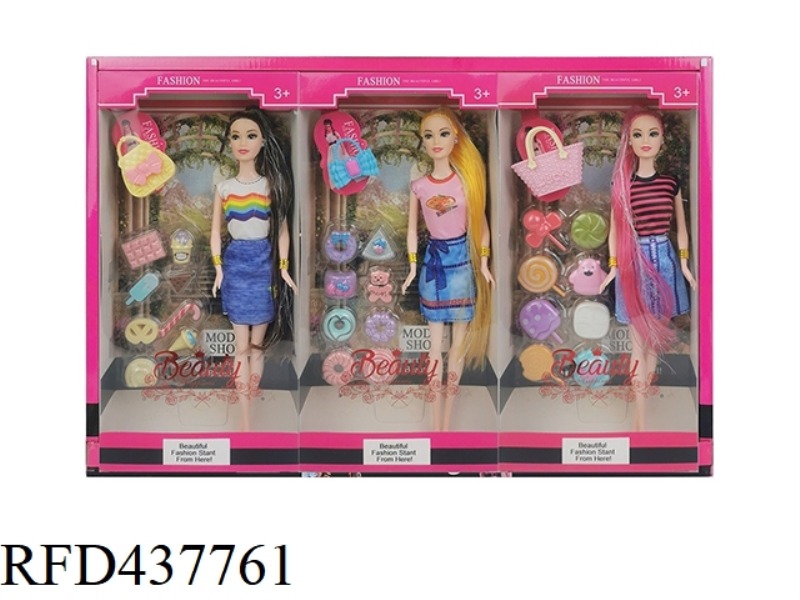 11.5 INCH SOLID BODY FASHION PRINCESS WITH ACCESSORIES THREE MIXED 3PCS