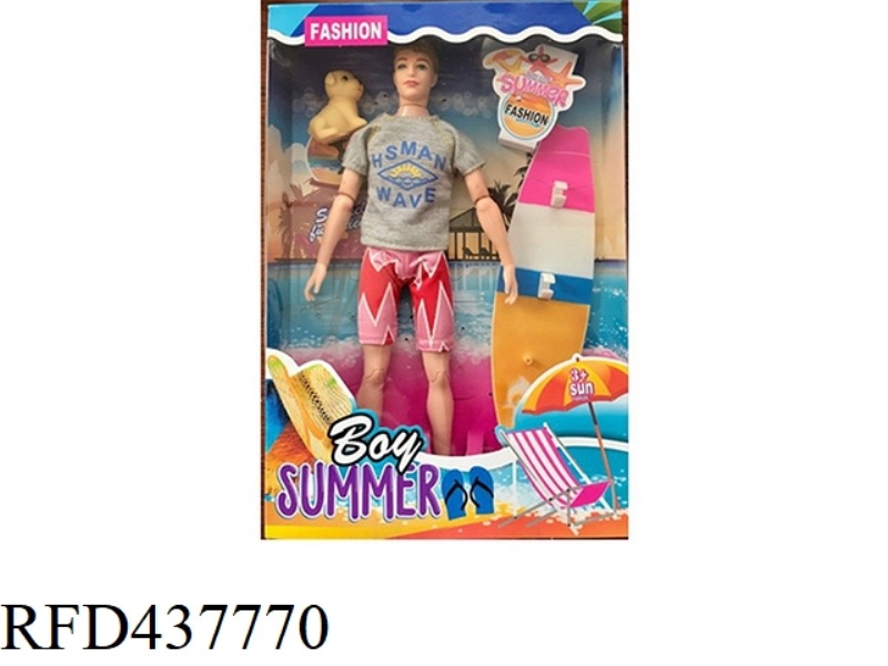 11.5 INCH SOLID BODY 12 JOINT SUMMER SWIMSUIT BARBIE WITH PUPPY WITH SURFBOARD