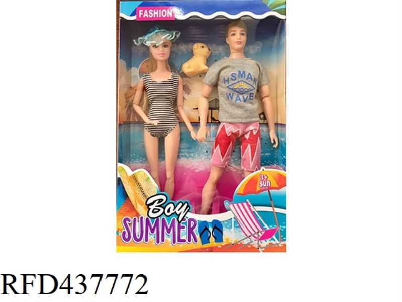 11.5 INCH SOLID BODY 12 JOINT SUMMER BEACH MEN'S BARBIE SWIMSUIT BARBIE DOUBLE WITH PUPPY WITH SURFB
