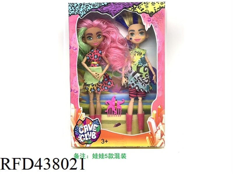 DOUBLE 10-INCH 12-JOINT SOLID BODY CAVE CLUB CAVE CLUB DOLL WITH COMB (5 STYLES MIXED)