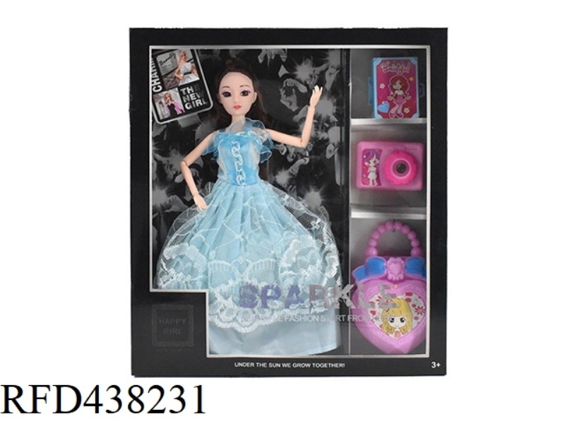 SUMMER 11.5-INCH 9-JOINT SOLID BODY 3D EYEBALL FEMALE BARBIE WITH SUITCASE, CAMERA, HANDBAG