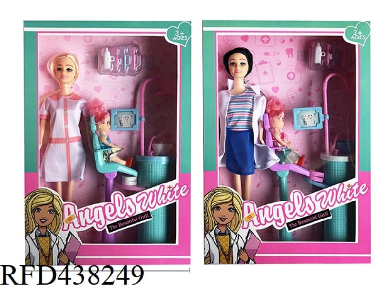 NURSE THEME 11.5 INCH SOLID BODY BARBIE WITH 3.5 SOLID BODY LITTLE KELLY, DENTAL MEDICAL EQUIPMENT