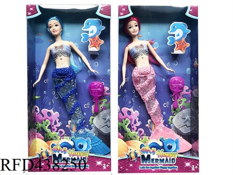 14 INCH SOLID BODY MERMAID WITH LIGHT MUSIC THEME WITH COMB TWO MIXED