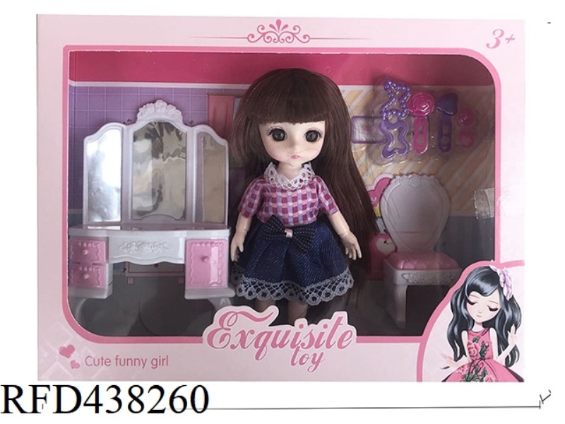 SUMMER THEME 6-INCH 12-JOINT SOLID BODY 3D EYE BEADS YE LUOLI WITH DRESSING TABLE, DRESSING CHAIR, H