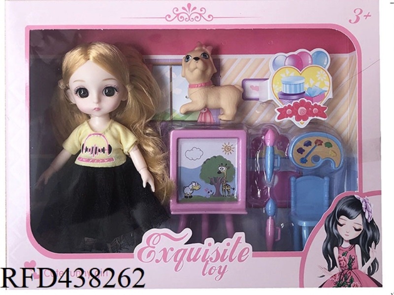 SUMMER THEME 6 INCH 12 JOINT SOLID BODY 3D EYEBALL YE LUOLI WITH CHAIR, PUPPY, DRAWING BOARD ACCESSO
